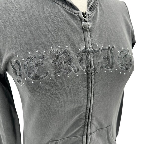 Vintage Vertigo Paris Womens Medium Hoodie Embroidered Studded Zipper Y2K - Picture 2 of 8